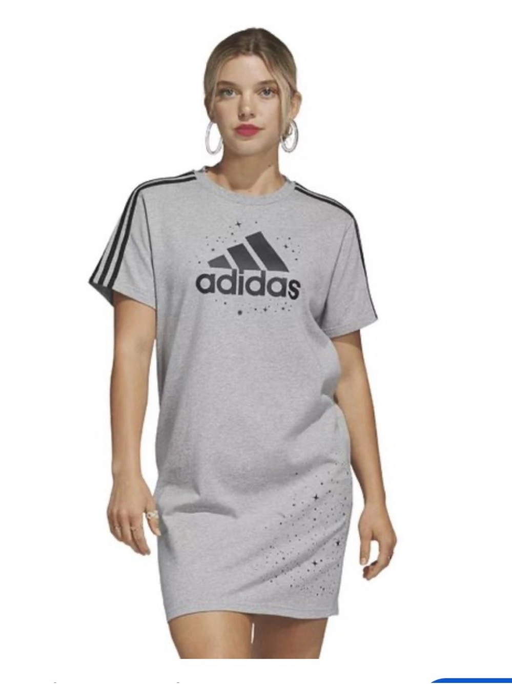 adidas Gray Tee Mini Dress with Black Logo & Stripes